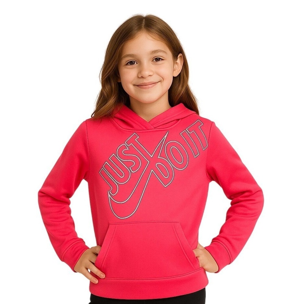 Nike Therma-FIT Hoodie Girls Medium Pink Just Do It Pullover Kangaroo Pocket